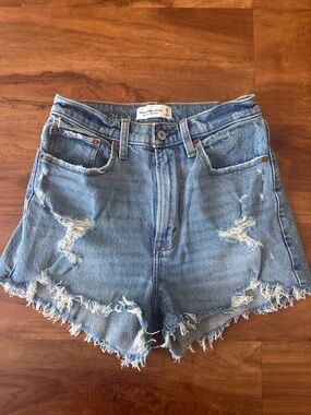 Abercrombie & Fitch Light Blue Distressed High-Rise Denim Shorts